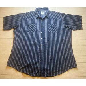 Ely Cattleman Men's Pearl Snap Button Up Short Sleeve Shirt. Blue Stripe. Sz3XLT